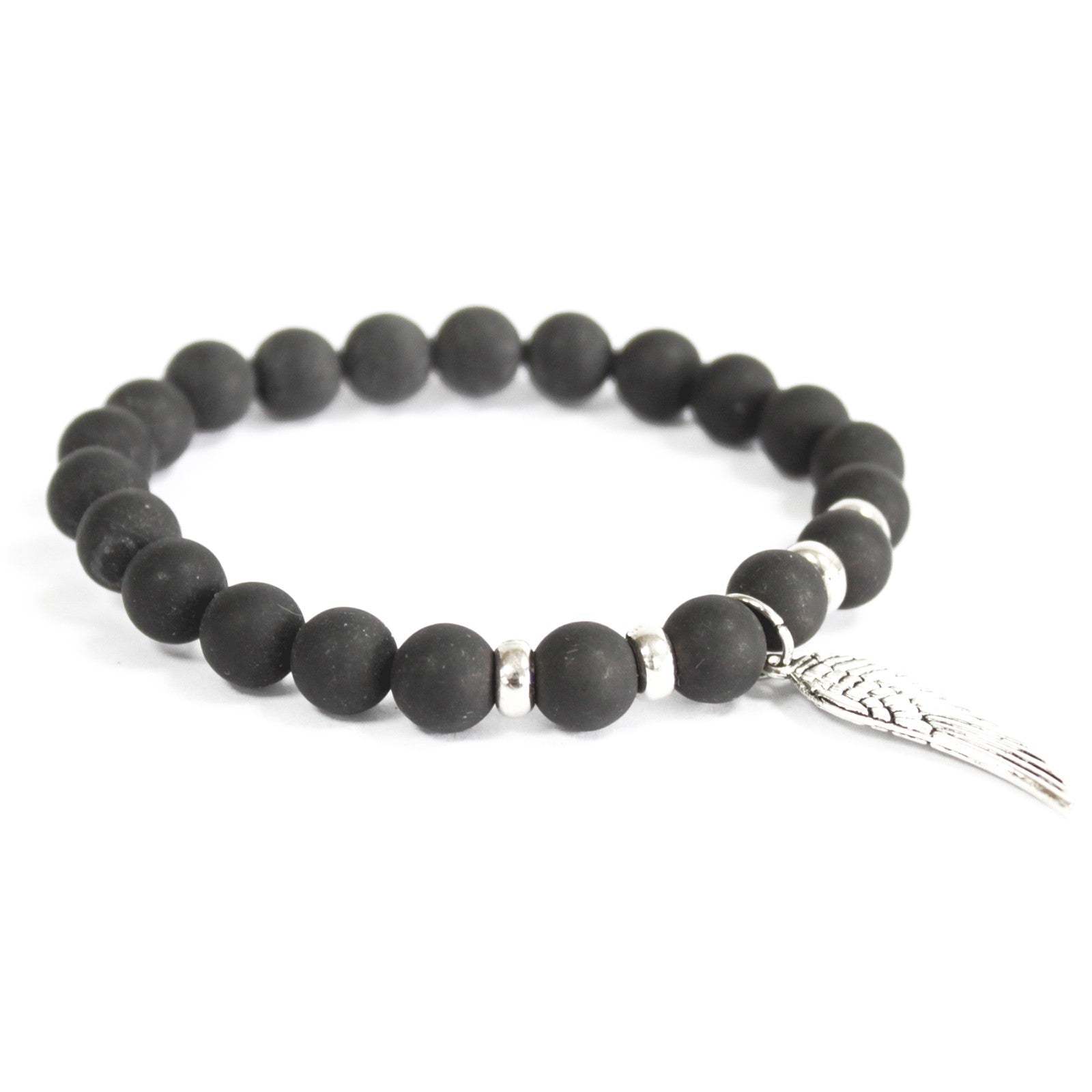 3x Angel Wing / Black Agate - Gemstone Bracelet - Hira Online