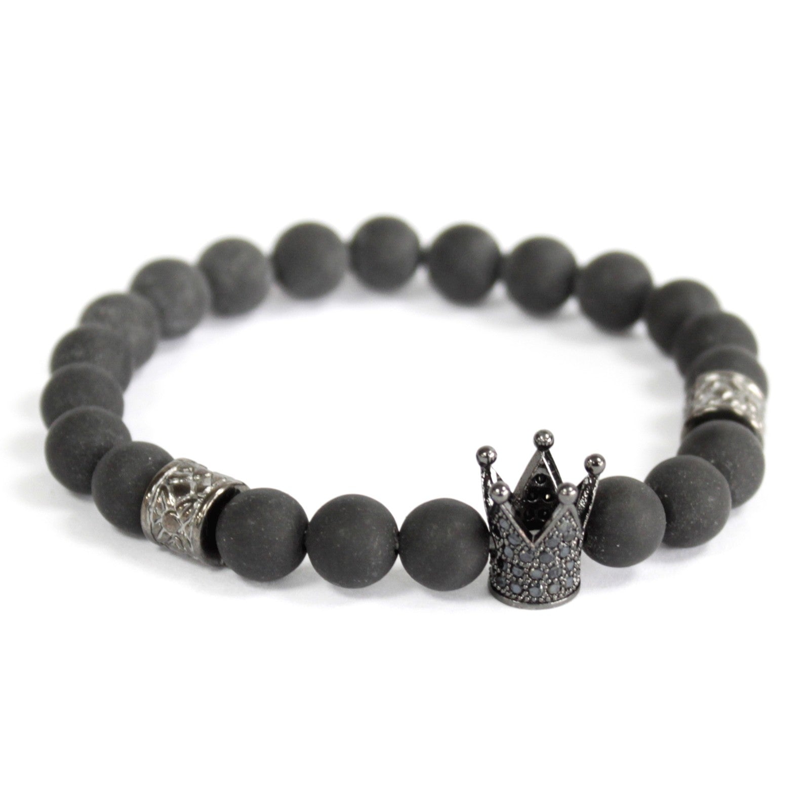 3x Crystal Crown / Black Agate - Gemstone Bracelet - Hira Online