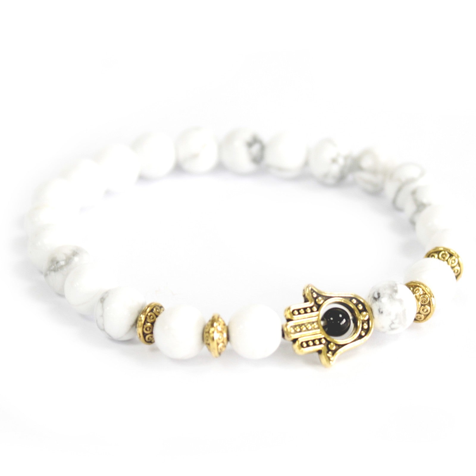 3x Gold Hamsa / White Stone - Gemstone Bracelet - Hira Online