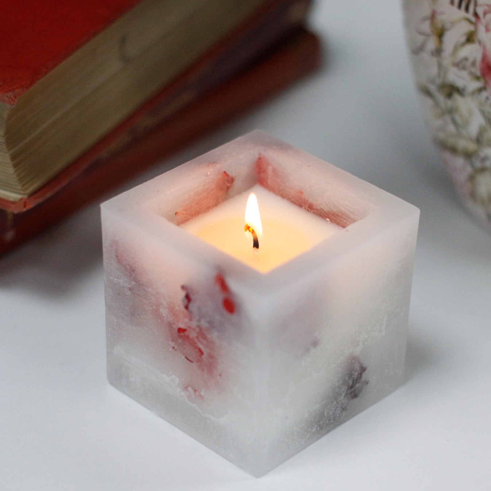 Enchanted Glowing Candle - Small Square Jar - Rose