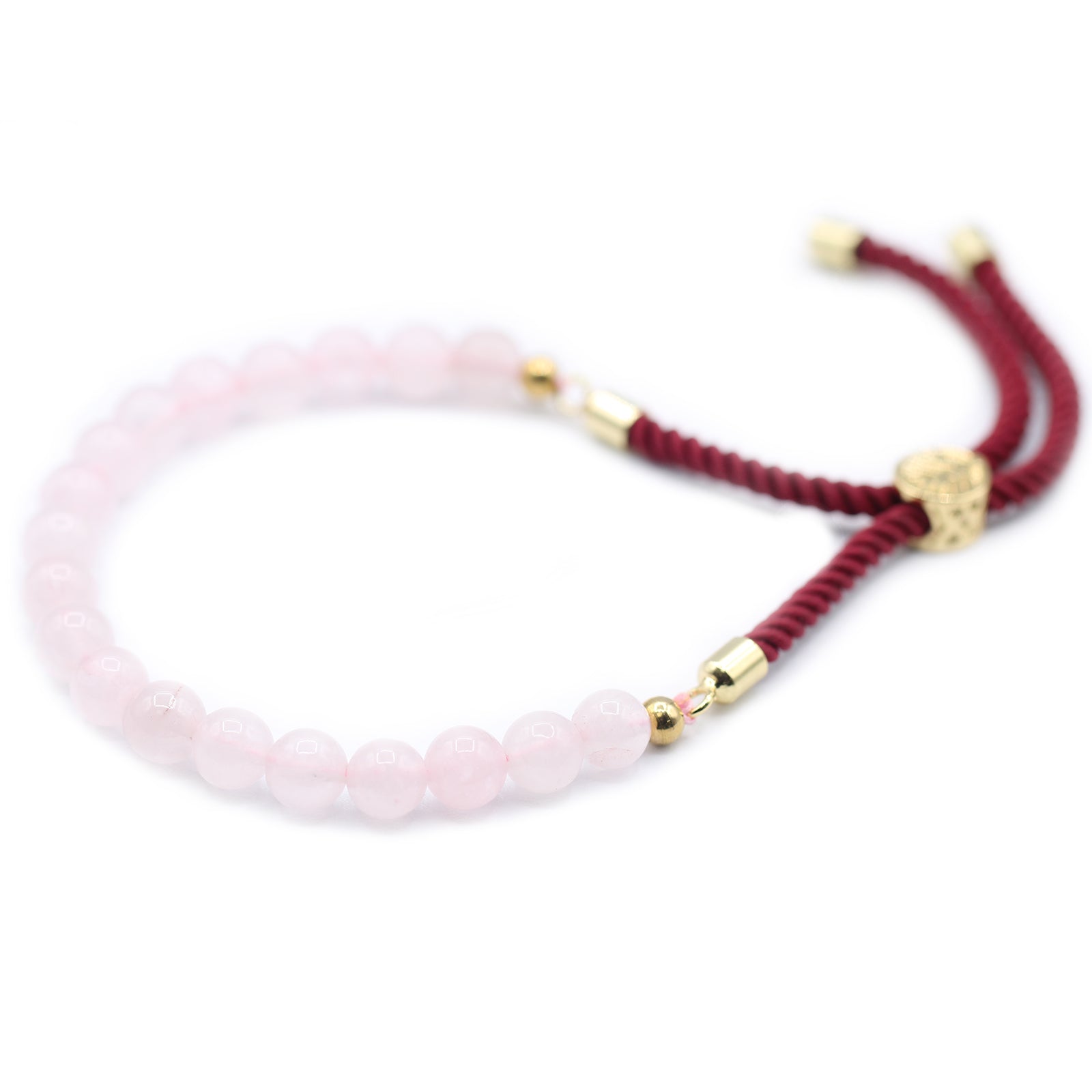 18K Gold Plated Gemstone Bordeaux String Bracelet - Rose Quartz - Hira Online