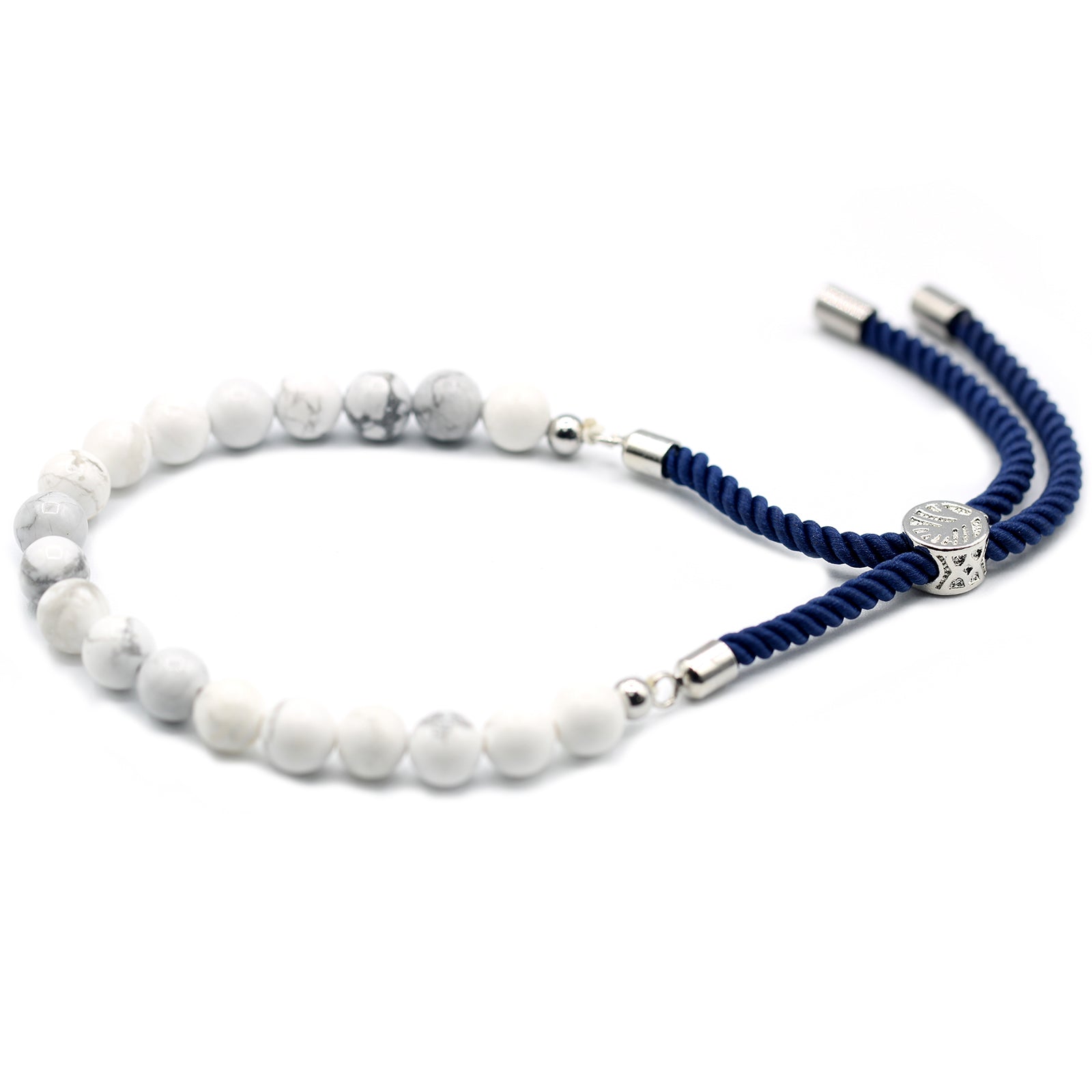 925 Silver Plated Gemstone Navy String Bracelet - White Howlite - Hira Online