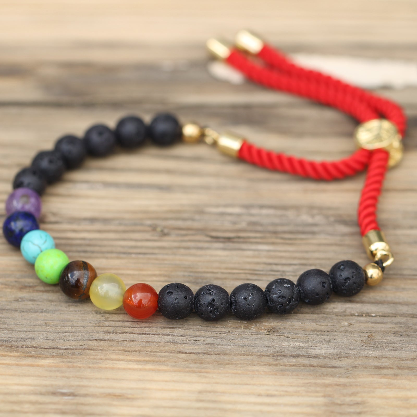 18K Gold Plated Gemstone Royal String Bracelet - Lava Stone Chakra - Hira Online