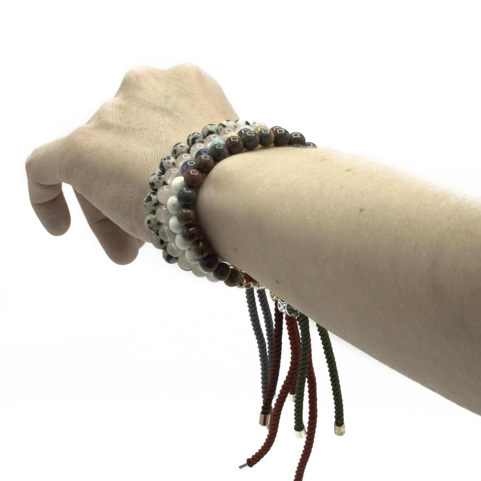 925 Silver Plated Gemstone Charcoal String Bracelet - Dalmation Jasper - Hira Online