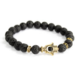 3x Gold Hamsa / Lava Stone - Gemstone Bracelet - Hira Online