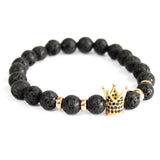 3x Gold Crown / Lava Stone - Gemstone Bracelet