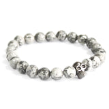 3x Pewter Skull / Grey Agate - Gemstone Bracelet