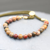 18K Gold Plated Gemstone Moss String Bracelet - Picasso Jasper - Hira Online