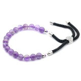 925 Silver Plated Gemstone Black String Bracelet - Amethyst - Hira Online