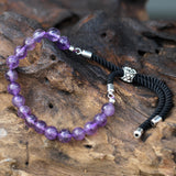 925 Silver Plated Gemstone Black String Bracelet - Amethyst - Hira Online