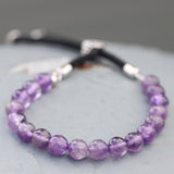 925 Silver Plated Gemstone Black String Bracelet - Amethyst - Hira Online