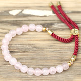 18K Gold Plated Gemstone Bordeaux String Bracelet - Rose Quartz - Hira Online