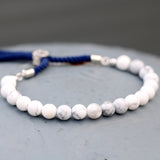 925 Silver Plated Gemstone Navy String Bracelet - White Howlite - Hira Online