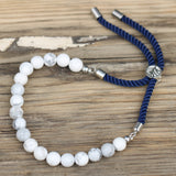 925 Silver Plated Gemstone Navy String Bracelet - White Howlite - Hira Online