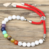 925 Silver Plated Gemstone Royal Red String Bracelet - White Howlite Chakra - Hira Online