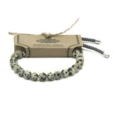 925 Silver Plated Gemstone Charcoal String Bracelet - Dalmation Jasper - Hira Online