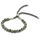 925 Silver Plated Gemstone Charcoal String Bracelet - Dalmation Jasper - Hira Online