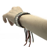 925 Silver Plated Gemstone Charcoal String Bracelet - Dalmation Jasper - Hira Online