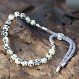 925 Silver Plated Gemstone Charcoal String Bracelet - Dalmation Jasper - Hira Online