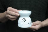 Classic White Oil Burner - Floral with Teal Well - Hira Online
