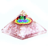 Orgonite Pyramid - Rose Quartz Rainbow Flower of Life - 70 mm