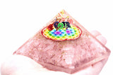 Orgonite Pyramid - Rose Quartz Rainbow Flower of Life - 70 mm - Hira Online