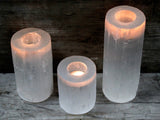 Selenite Candle Holders – Selenite Cylinder Candle Holder - 10 cm